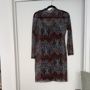 Patterned Long Sleeve Dress with slip